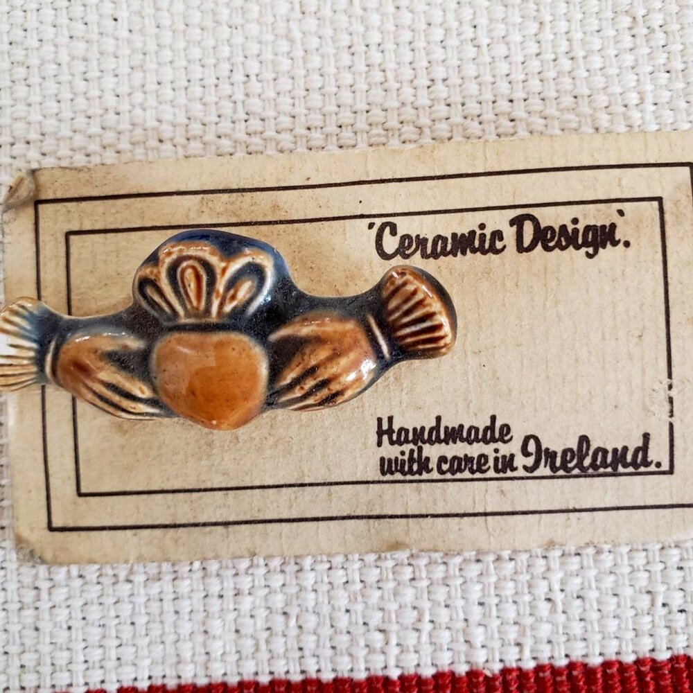 Beautiful Ceramic Claddagh Brooch, Handmade in Ireland
